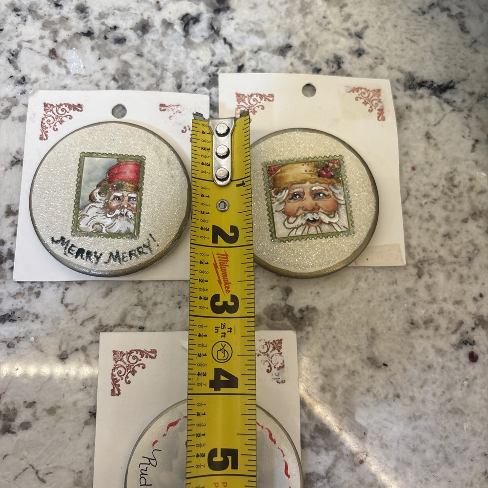 3 Christmas Brooch Lapel Pin Santa Claus Rudolph Hand Painted 2 Artist Signed - Picture 9 of 12